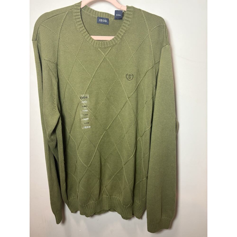 IZOD Men’s XL Green Crewneck Cable Knit Sweater Pullover NEW With Tag